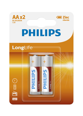OEM PHILIPS 1.5 V Carbon Zinc Battery AA Low Consumption For Clocks Radios